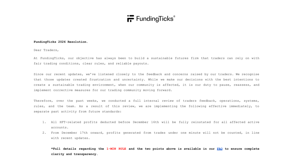 Funding Ticks resolution letter