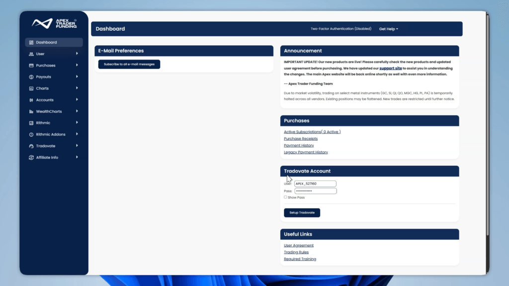 apex trader funding dashboard
