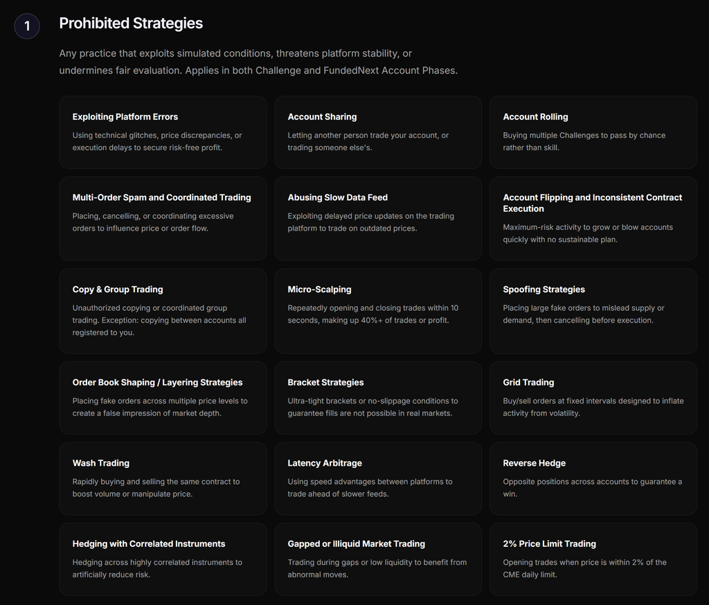 fundednext futures prohibited strategies