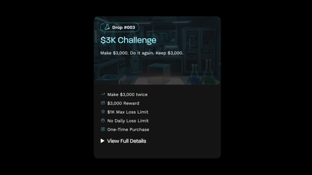 Topstep $3K Challenge rules showing $3,000 target and $1,000 static drawdown